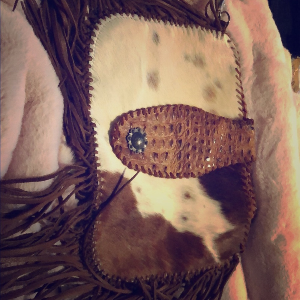 Crocodile hide and cowhide crossbody bag